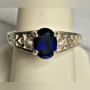 925 Sterling Silver Lab Created Blue Sapphire, Size 8